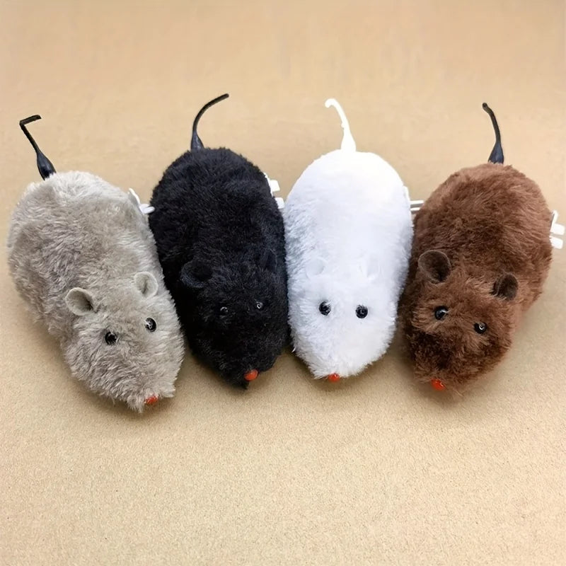 Interactive Wind-Up Plush Mouse Toy