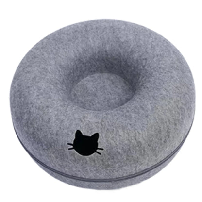 2-in-1 Felt Cat Tunnel Donut Bed