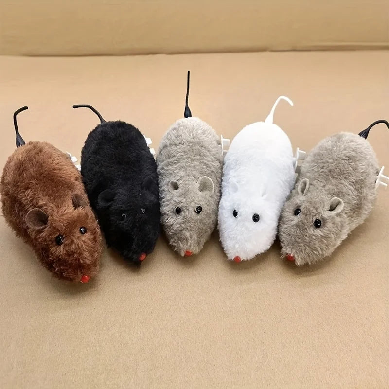 Interactive Wind-Up Plush Mouse Toy