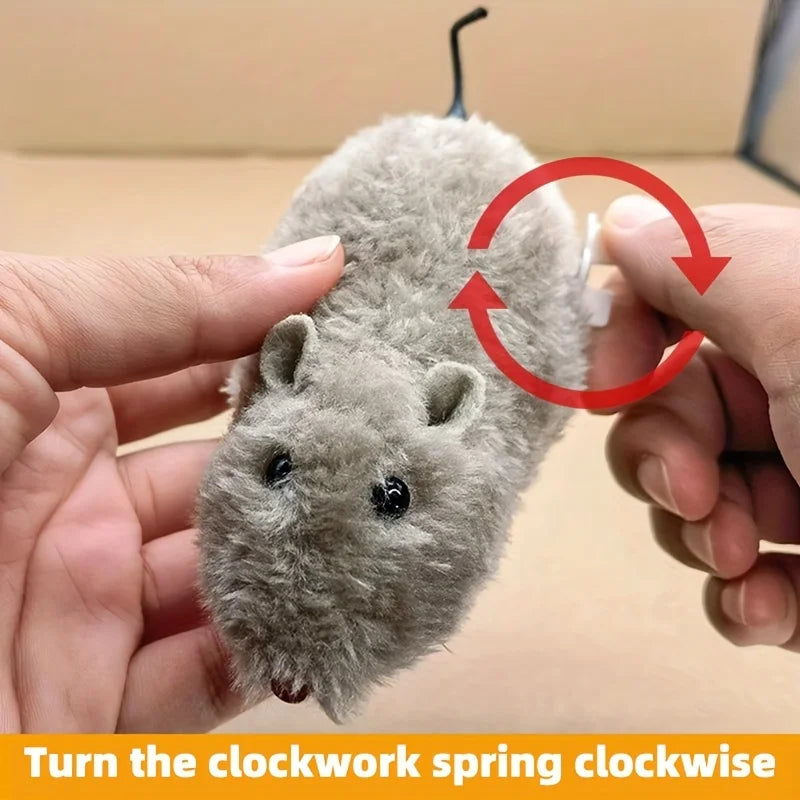 Interactive Wind-Up Plush Mouse Toy