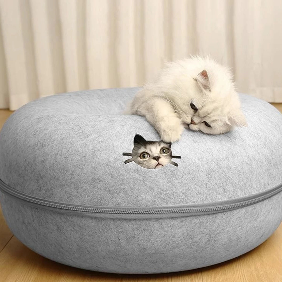 2-in-1 Felt Cat Tunnel Donut Bed